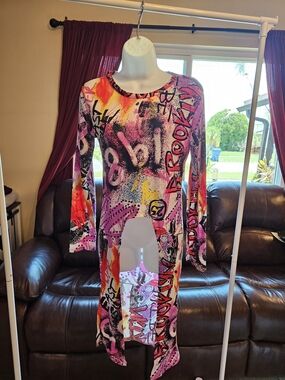 NYC Purple and Pink Abstract Print Top
